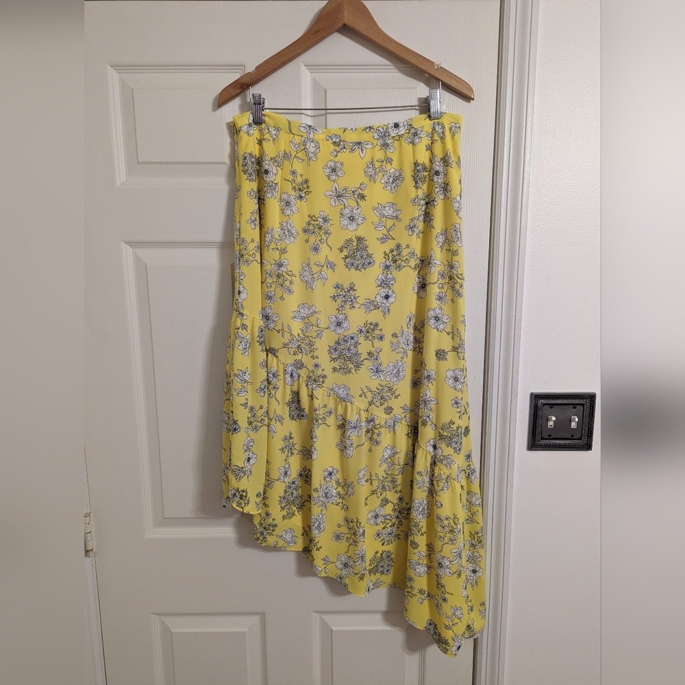 Gianni Bini skirt yellow floral asymmetrical hem size XL - Picture 2 of 8